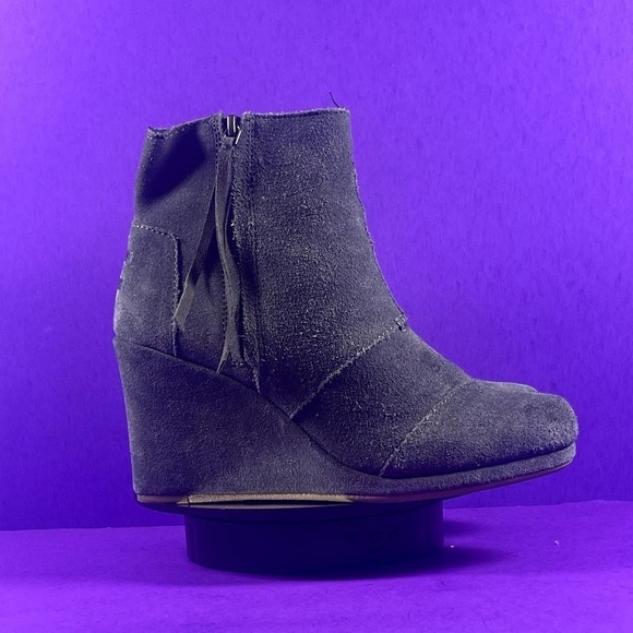 TOMS Women's Gray Suede Side ZIp Wedge Heel Bootie Shoe Size 8 - Picture 1 of 9